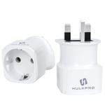 2 Pack Hulkpro European to UK Adapter, 13amp fuse 3250W, Plug Adaptor EU to UK Plug Adapter 2 Pin to 3 Pin for Travel for Shaver Toothbrush Hairdryer From France, Italy, Spain, Germany Euro to UK