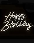 Vit Neon LED Dimbart Skylt - Happy Birthday