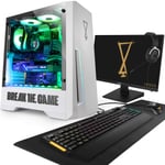 OPSYS Agilian-V2 White Gaming PC Computer with Monitor & Gamer Keyboard/Mouse (AMD Ryzen 5-5500, ASUS Geforce RTX 3060, 240GB NVMe SSD, 2TB HDD, 16GB RAM, No OS)