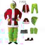 7 st The Grinch-dräkt Jul Cosplay Vuxen Jultomte-dräkt Outfits Set + Mask A-WELLNGS 7PCS komplett klädset 7PCS full set of clothes 3XL