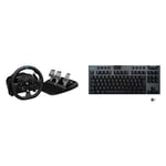 Logitech G G923 Racing Wheel and Pedals, TRUEFORCE up to 1000 Hz Force Feedback - Black & 15 LIGHTSPEED TKL Tenkeyless Wireless Mechanical Gaming Keyboard with low profile GL-Tactile key switches