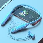 Écouteurs sans fil Bluetooth 5.3 Casque tour de cou Affichage LED de jeu Casque HIFI Sport TWS Écouteurs avec micro Carte TF-Bleu D18