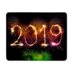 Happy New Year 2019 Colorful Fireworks Light up The Sky Rectangle Non-Slip Rubber Mousepad Mouse Pads/Mouse Mats Case Cover for Office Home Woman Man Employee Boss Work
