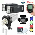 2pcs Godox 2.4 TTL 1/8000s AD200 Flash+AD-B2+DB-07 Barn Door+Xpro-N for Nikon UK