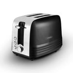 Tower, T20080BLK, Ash 2-Slice Toaster with 7 Browning Levels, Defrost/Reheat/Cancel, 925W, Black & Chrome