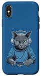 Coque pour iPhone X/XS Casque D'écoute Musicien Chat Bleu Russe Chat Gamer Chats