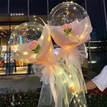 Luminous Balloon Rose Bouquet Transparent Led Light Up Bobo Ball With Rose Set Glow Bubble Balloons With String Lights For Girl Women Valentine's Day Anniversary Birthday Gift
