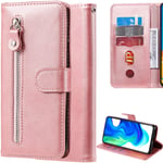DodoBuy Zipper Case for Samsung Galaxy S10 Lite, Magnetic Flip PU Leather Wallet Cover Zip Packet with TPU Silicone Inner Shell Card Slots Stand - Rose Gold