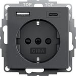 Gira 245928 Prise Schuko USB avec obturateur et protection contre les contacts 2 prises type A (max.2,4 A) type C (max.3A) System 55 Anthracite Prise murale encastrée pour smartphone et tablette 32 mm