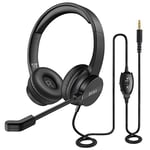 EKSA Headset with Microphone for Laptop, 3.5mm Wired Telephone Headset with Volume & Mic Mute Controls, Lightweight All-Day Comfort Computer Headset for Home Office Call Center Skype