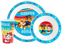 PAW Patrol Kids Tableware Set – 3 Piece Reusable PP Plate, Bowl & Cup Set for Children – Skye, Chase, Marshall, Rubble Tumbler & Dinnerware Set for Mealtimes – for 24 Months & Up