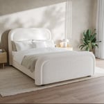 Off-White Boucle Double Ottoman Bed with Curved Headboard - Naomi NAM001D