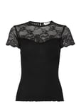 Silk T-Shirt W/ Lace Tops T-shirts & Tops Short-sleeved Black Rosemunde