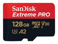 SanDisk Extreme Pro - Flash-minneskort (microSDXC till SD-adapter inkluderad) - 128 GB - A2 / Video Class V30 / UHS-I U3 / Class10 - mikroSDXC UHS-I