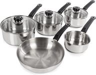 Morphy Richards Induction Frying Pan Saucepan Steel Cookware Set With Lids 5 pc