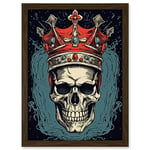 Artery8 Skull Red Crown Old School USA Tattoo Ink Body Rockabilly Americana 50s Artwork Framed A3 Wall Art Print