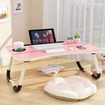 Laptop Bed Table,Notebook Table Dorm Desk,Portable Lap Desk,Notebook Table Dorm Desk with Foldable Legs & Cup Slot,for Eating Breakfast,Reading,Watching Movie on Bed/Sofa(60 x 40cm) Pink