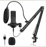 Microphone USB Streaming Podcast PC kit de micro à condensateur cardioïde professionnel 192KHZ/24Bit Studio avec filtre anti-pop pour bras de flèche de carte son pour enregistrement de jeu karaoké Skype YouTuber