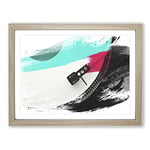Turntable Record Vinyl Player V2 Modern Framed Wall Art Print, Ready to Hang Picture for Living Room Bedroom Home Office Décor, Oak A4 (34 x 25 cm)