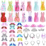 32 Barbie-dockkläder, 10 kläder 10 par skor 6 halsband 6 kronor slumpmässig stil Barbie-kläder docktillbehör för 11-tums Barbie-docka, produktfärg och stil är slumpmässig