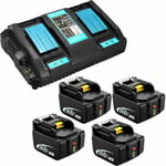 Powerwings - pack de 5) 4X Batterie 14.4V 5000mAh Pour Makita BL1430 BL1415N BL1415 BL1440B BL1450B+ Chargeur ¨¤ deux ports 4A DC18RD 18V 14,4V pour