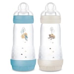 MAM Lot de 2 biberons Easy Start Anti-Colique 4+ mois débit rapide (2 x 320 ml) Océan + Sable – Biberon pour réduire les coliques et l'inconfort de bébé – Biberon bébé compatible avec l'allaitement