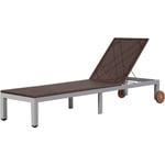 Transat chaise longue bain de soleil lit de jardin terrasse meuble d'extérieur avec roues résine tressée marron