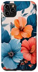 Coque pour iPhone 11 Pro Max Motif floral d'été bleu corail turquoise orange sur blanc