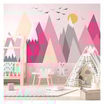 Ambiance Stickers Muraux Enfants Décoration Chambre Bébé - Autocollant Sticker Mural Adhesif Géant Montagnes Scandinaves Matika - H60 x L90 cm