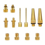 NICEJW Bike Pump, 12Pcs Bike Bicycle Tire Inflator Air Pump SV AV DV Valve Copper Adaptor Set For Regular bike, Mountain bike, Road bike Golden