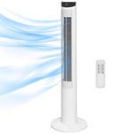 Tornfläkt, piedestalfläkt med 3 ventilationsnivåer, fjärrkontroll, 45W fläkt med 12H timer, 70° oscillation, för sovrum, vit Aos
