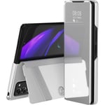 Coque Samsung Galaxy Z Fold 2 5G ,étui+ verre trempé Flip Clear View Translucide Miroir Standing 360°Housse antichoc Smart Cover Bum
