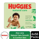 4 packs Huggies Natural Care Skin Loving with Aloe Vera 224 Baby Wipes