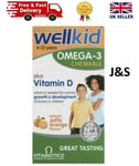 Vitabiotics WellKid Omega-3 Plus Vitamin D Chewable 60 Capsules 4 - 12 Years NEW