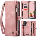 CaseMe Samsung Galaxy S24 FE Rymligt plånboksfodral med många kortfack, Rosa