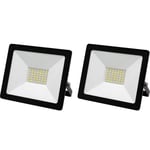 Gatetop 2pack of 50W LED Floodlight Outdoor Lighting Aluminum and Glass Type , IP65 Waterproof 6000K Daylight White Floodlight for Garden, Garage, Backyard, 15cm Cable Length,2Packs(50W)