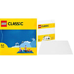 LEGO 11025 Classic Blue Baseplate, Construction Toy, Building Base, Square 32x32 Build and Display Board & 11010 Classic Baseplate White 10" x 10" / 25 cm x 25 cm for Winter Sets Construction Base