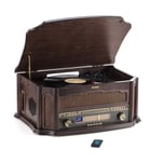 Shuman Classic Wooden Music Centre with Vinyl Record Player, Wireless Connection, CD Player, FM Radio, Cassette Player, USB Play & Encoding, RCA Output, Include Remote Control (MC-268)