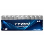 tyzon batterier alkaliske aa 40-pk aa-batterier