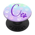PopSockets C Initial Phone Grips Pop Up Holder Rainbow Purple Paw Print PopSockets PopGrip: Swappable Grip for Phones & Tablets