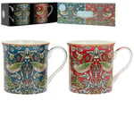 Set of 2 - William Morris' Strawberry Thief Design Mugs - Gift Boxed