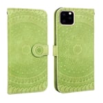 Scratch Resistant Genuine Leather Case Pressed Printing Pattern Horizontal Flip PU Leather Case Holder Design Makes, With Card Slots and Lanyard, for IPhone 11 (Color : Green)