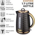 Tower T10052BLK Empire 3Kw 1.7 Litre Kettle in Black with Brass Accents