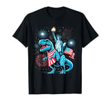 Statue Of Liberty Dino 4th Of July T-rex Boys American Flag T-Shirt