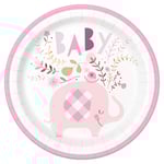 Babyshower Papptallrikar Elefant Rosa