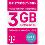 Telekom MagentaMobil Carte SIM prépayée M sans contrat, 5G avec I + 3 Go & Allnet Flat (Min, SMS) dans Tous Les réseaux et itinérance européenne I 10 EUR de crédit de départ