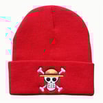 One Piece Anime Theme Pirate Monkey D.luffy Pattern Beanie Hat For Herr Kvinnor Unisex Vinter Varm Manschett Cap Mjuk Stretch Stickad Beanies Red