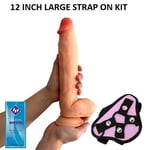 Dildo BIG GIRTHY 12 Inch Realistic Flesh Suction Cup STRAP-ON KIT Pink Harness