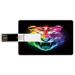 32G USB Flash Drives Credit Card Shape Tiger Memory Stick Bank Card Style Multicolored Abstract Rendition Large Feline Blazing Spectrum of Fire Rainbow Color,Multicolor Waterproof Pen Thumb Lovely Jum