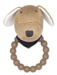 Rattle, Silic Ring W. Knitted Dog, Nature Toys Baby Toys Rattles Beige Smallstuff